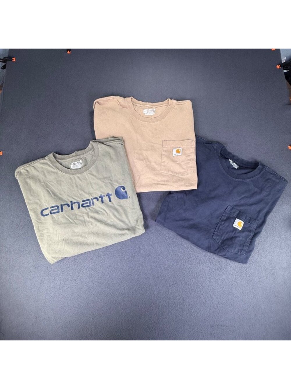 3 Carhartt Mens K87 Loose Fit Pocket T-Shirts XL Gry/Blk/Tan Workwear Tee Bundle